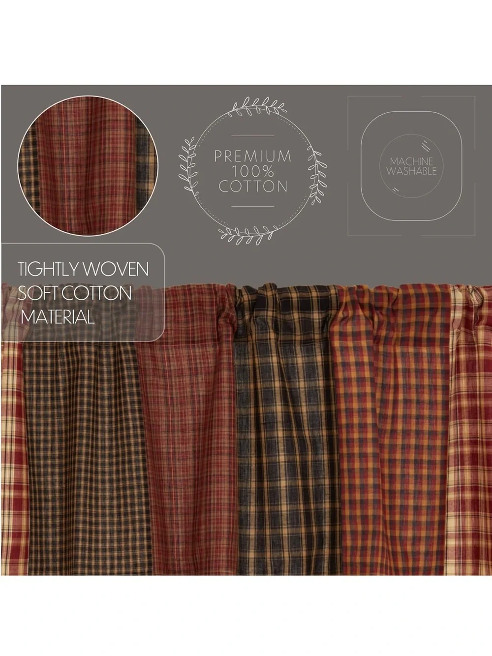 VHC Brands, Beckham, Cotton, 16x72, Patchwork Valance, Red